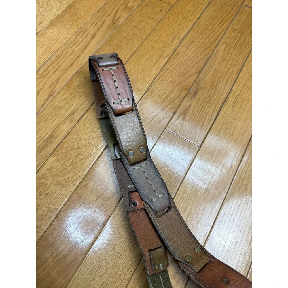 Fossil Brown Patchwork Genuine Leather Belt Large Brass Buckle‎ Rivet L